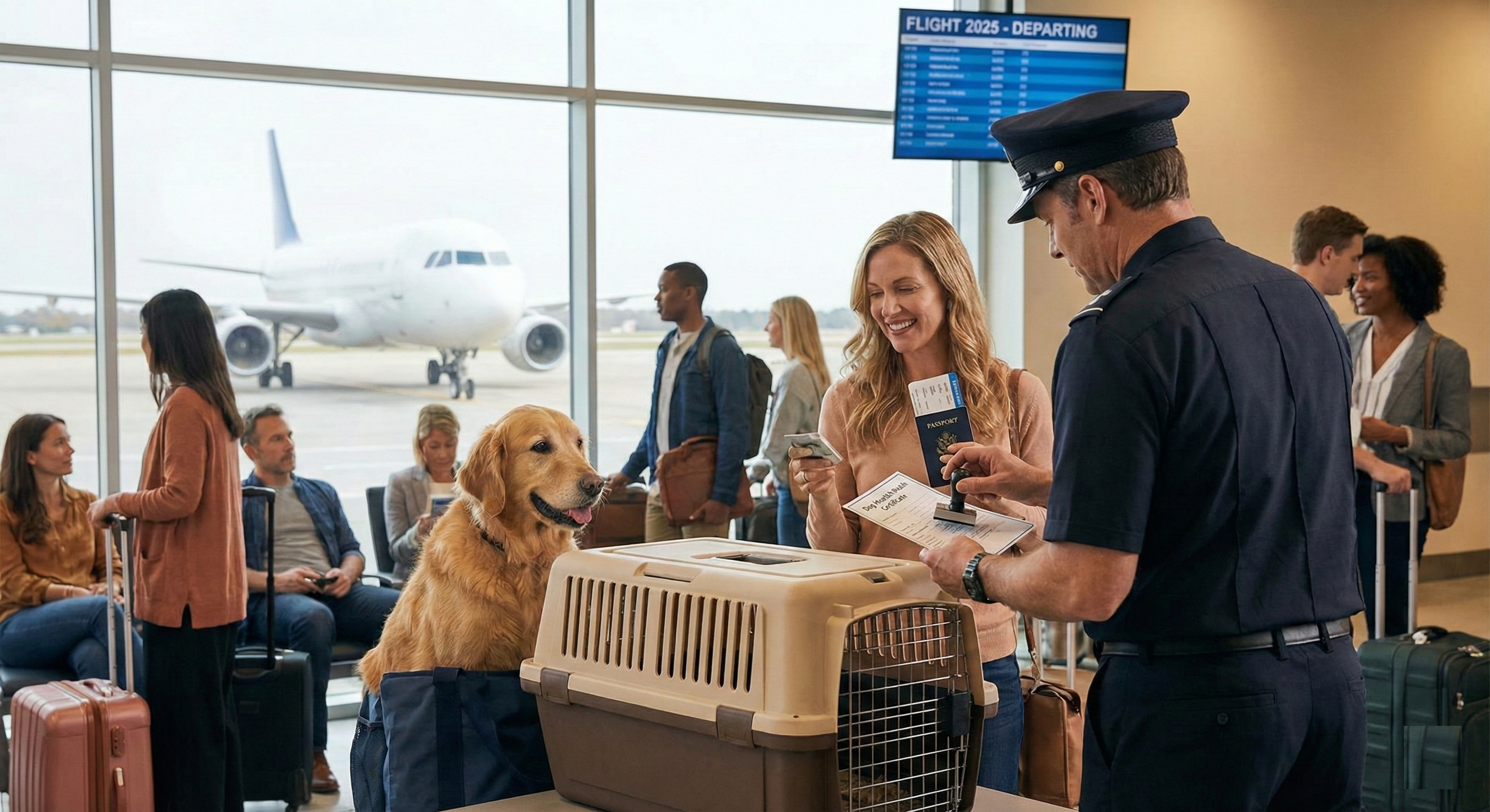 Veterinarian reviewing a dog health certificate before travel